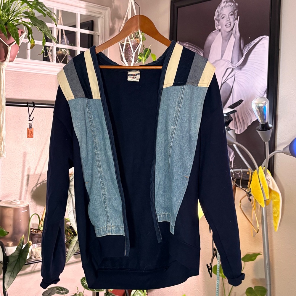 Vintage Jerzees Colorblock Crewneck Sweatshirt Denim Panel Size L